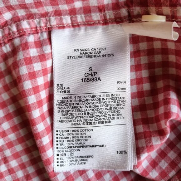 100% Cotton Gap Women's Red Checked Gingham Button-Down Shirt with Embroidery - Picture 6 of 12